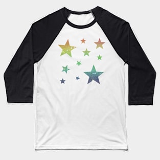 Rainbow Ombre Faux Glitter Stars Baseball T-Shirt